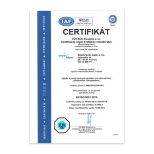 ISO certifikát Steel Form
