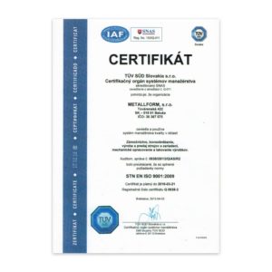 ISO certifikát METALLFORM