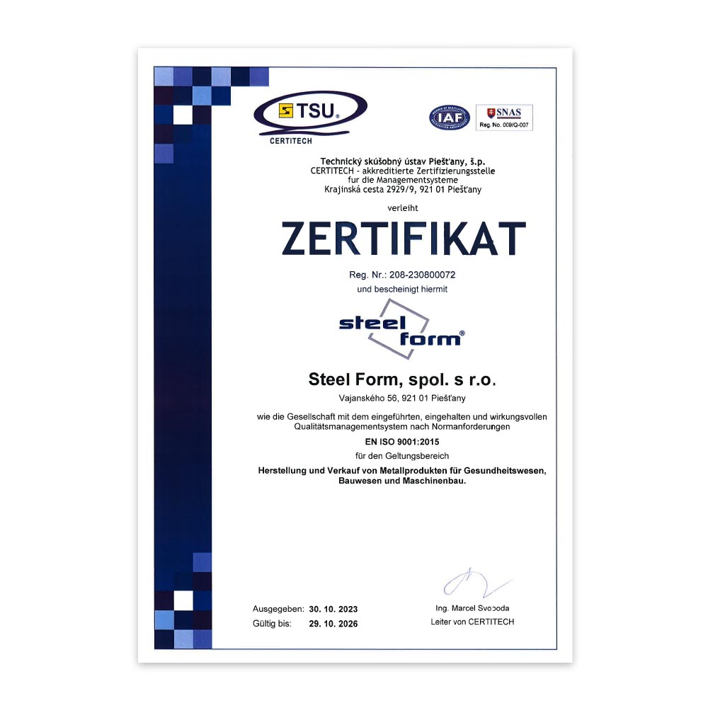 ISO ZERTIFIKAT Steel Form 30-10-2023
